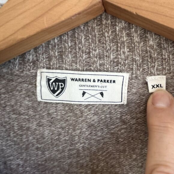 Warren & Parker Mens 1/4 Zip Sweater Size XXL Lambswool Nylon Elbow Patches Tan - Picture 7 of 12